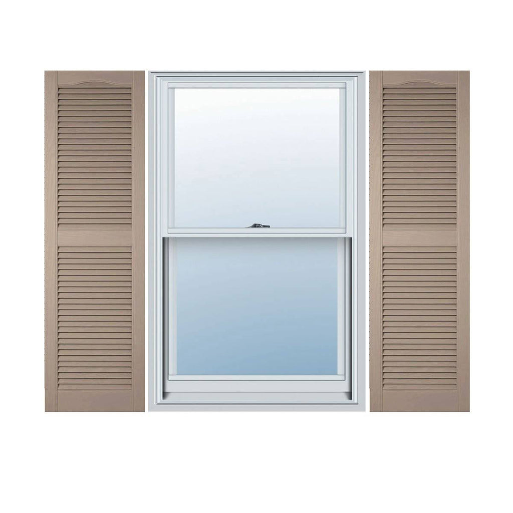 Vinyl Standard Cathedral Top Center Mullion with Open Louver Shutters 14 1/2x22 x 60x22 W V308