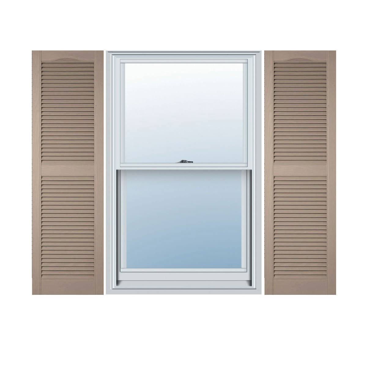 Vinyl Standard Cathedral Top Center Mullion with Open Louver Shutters 14 1/2x22 x 60x22 W V308