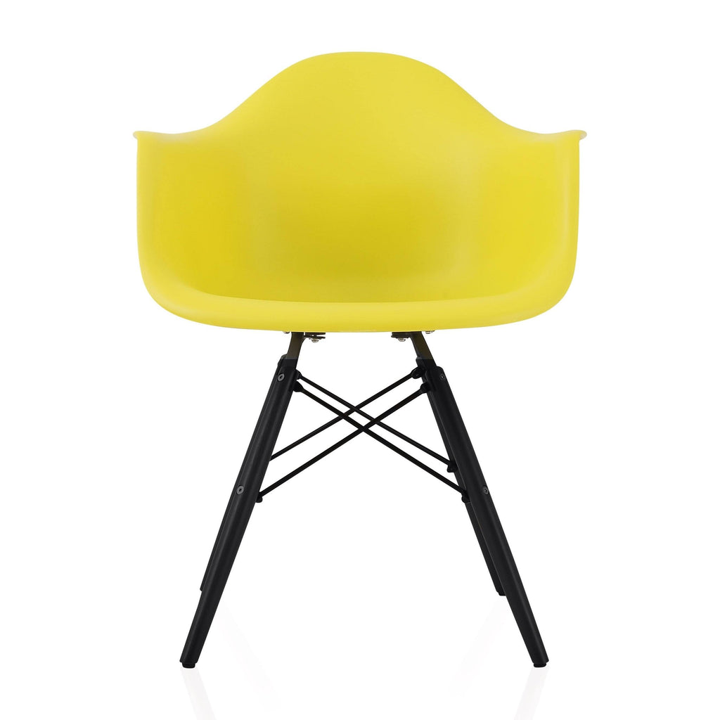 Light Yellow Molded Plastic Dining Arm Chair with Black Wood Legs (Set of 4) K492