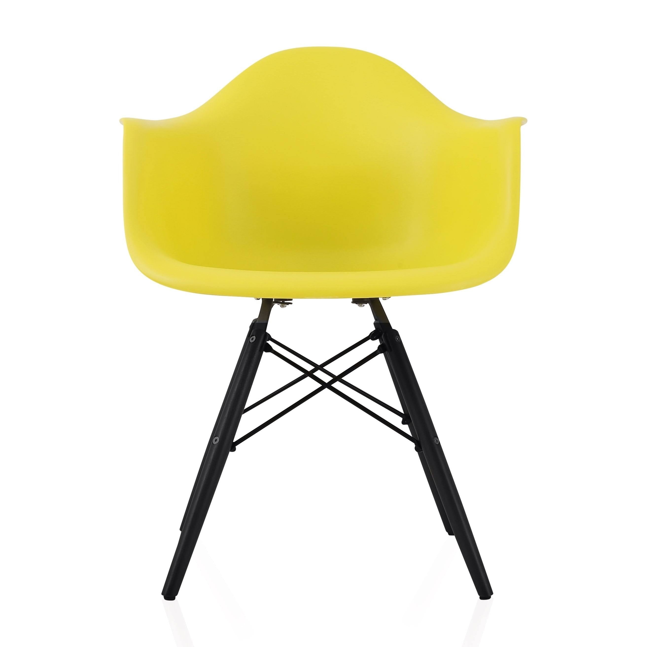 Light Yellow Molded Plastic Dining Arm Chair with Black Wood Legs (Set of 4) K492