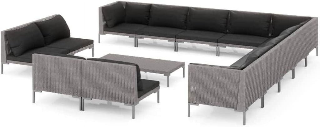 14 Piece Patio Lounge Set with Cushions Poly Rattan Dark Gray E18819
