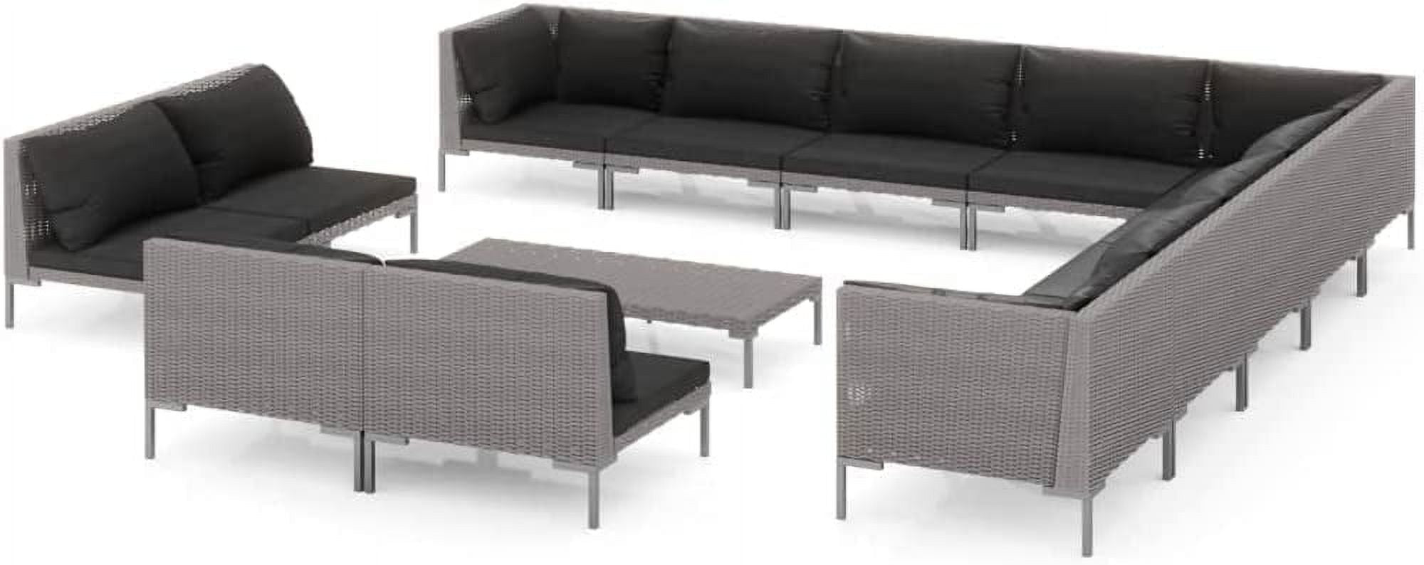14 Piece Patio Lounge Set with Cushions Poly Rattan Dark Gray E18819