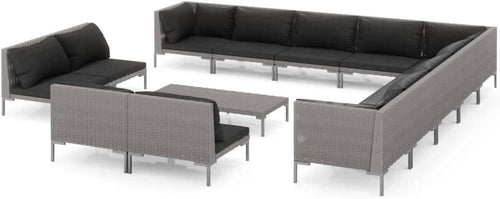 14 Piece Patio Lounge Set with Cushions Poly Rattan Dark Gray E57086