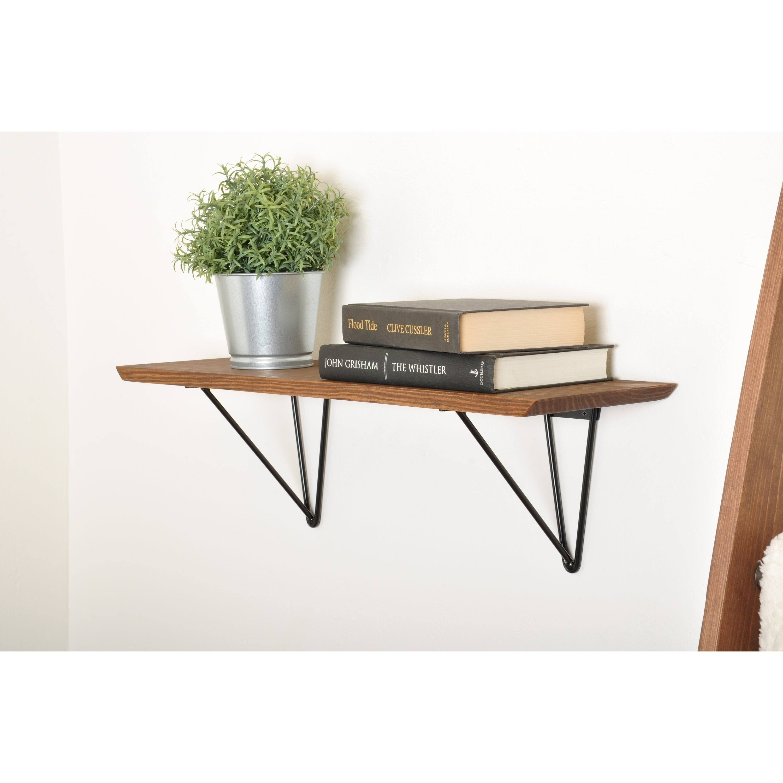 White Washed Wood Bracket Shelf U592