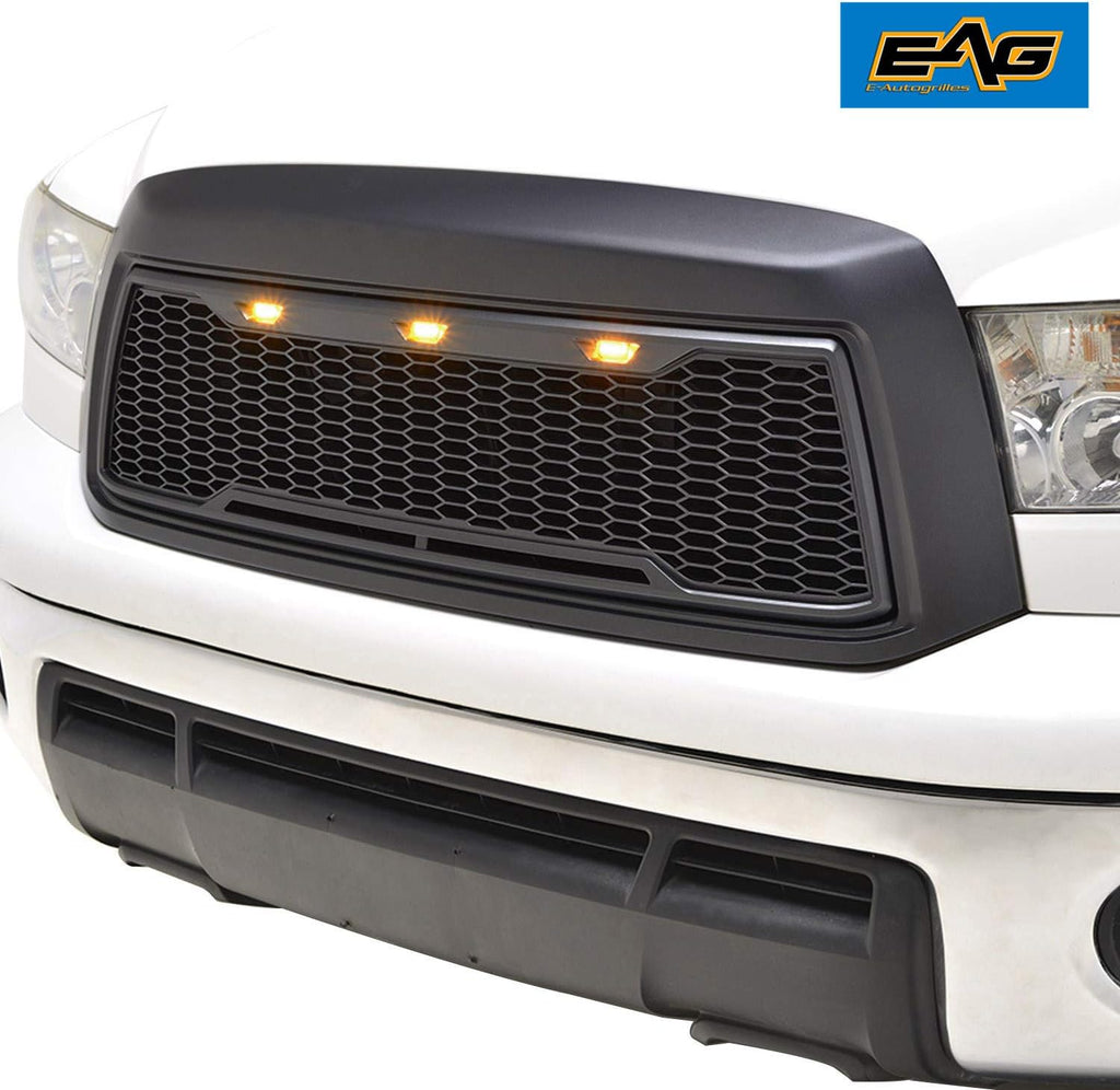 Matte Black Upper Grille Front Grill with Amber LED Lights N2461