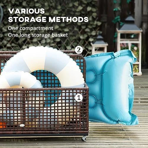 Light Gray Rolling PE Rattan Pool Caddy with Wheels X30356