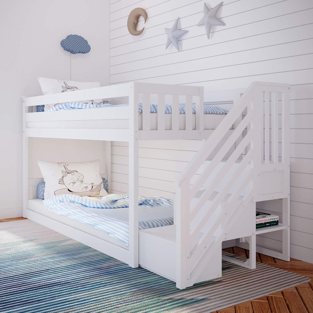 Twin Low Bunk Bed with Staircase W939092