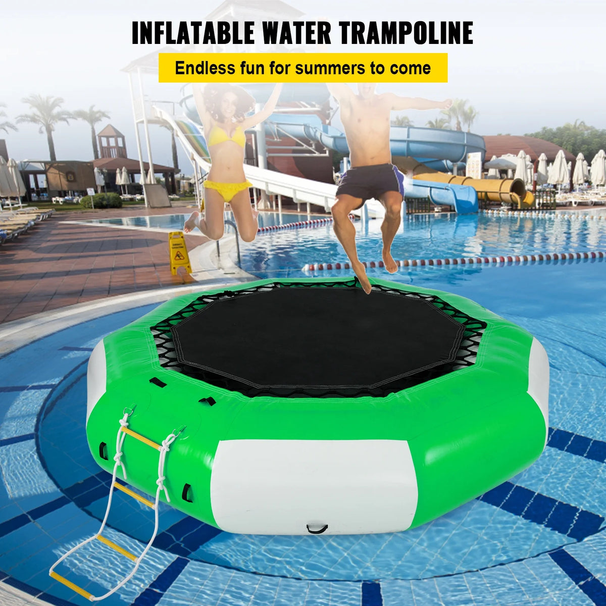 Inflatable Water Trampoline 10ft with 4-Step Ladder in Green and White Z795388
