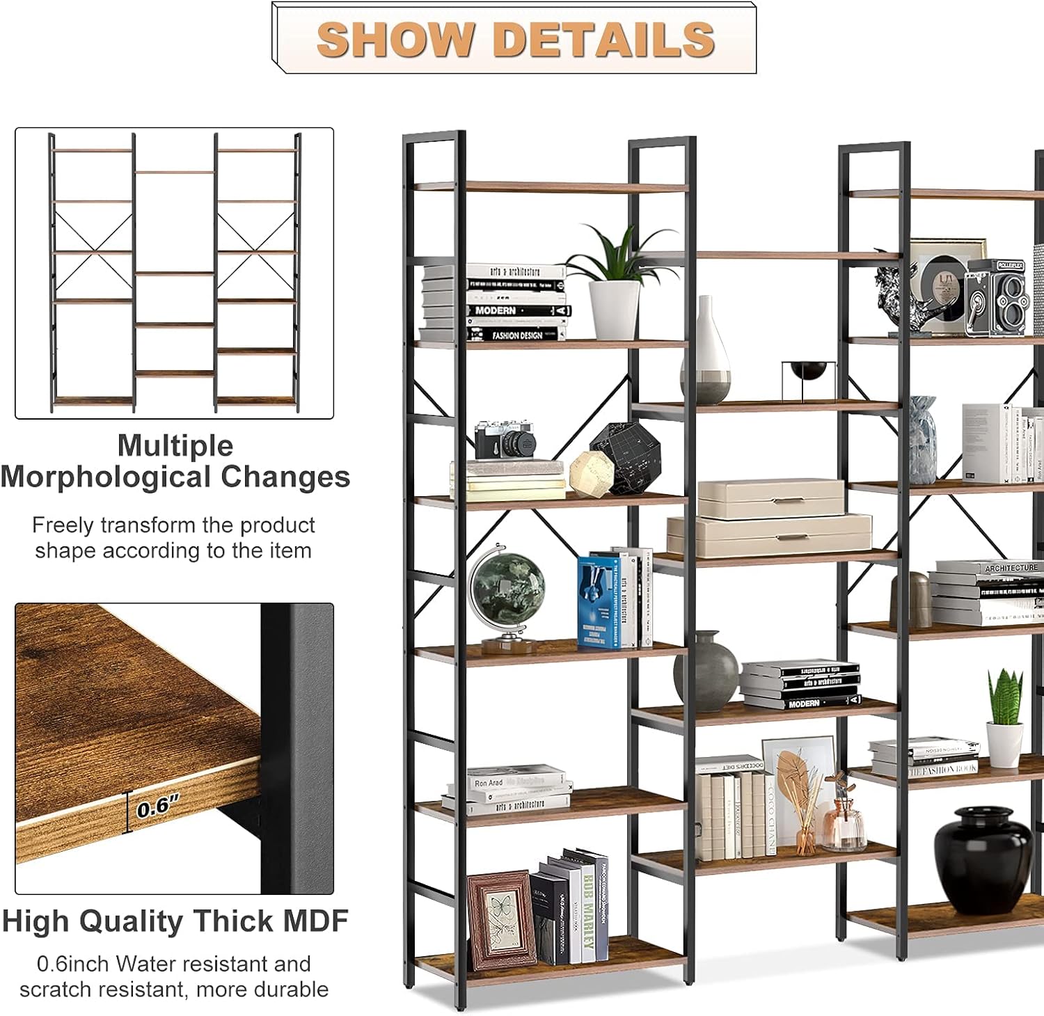 Rustic Brown 6-Shelf Bookcase N715936