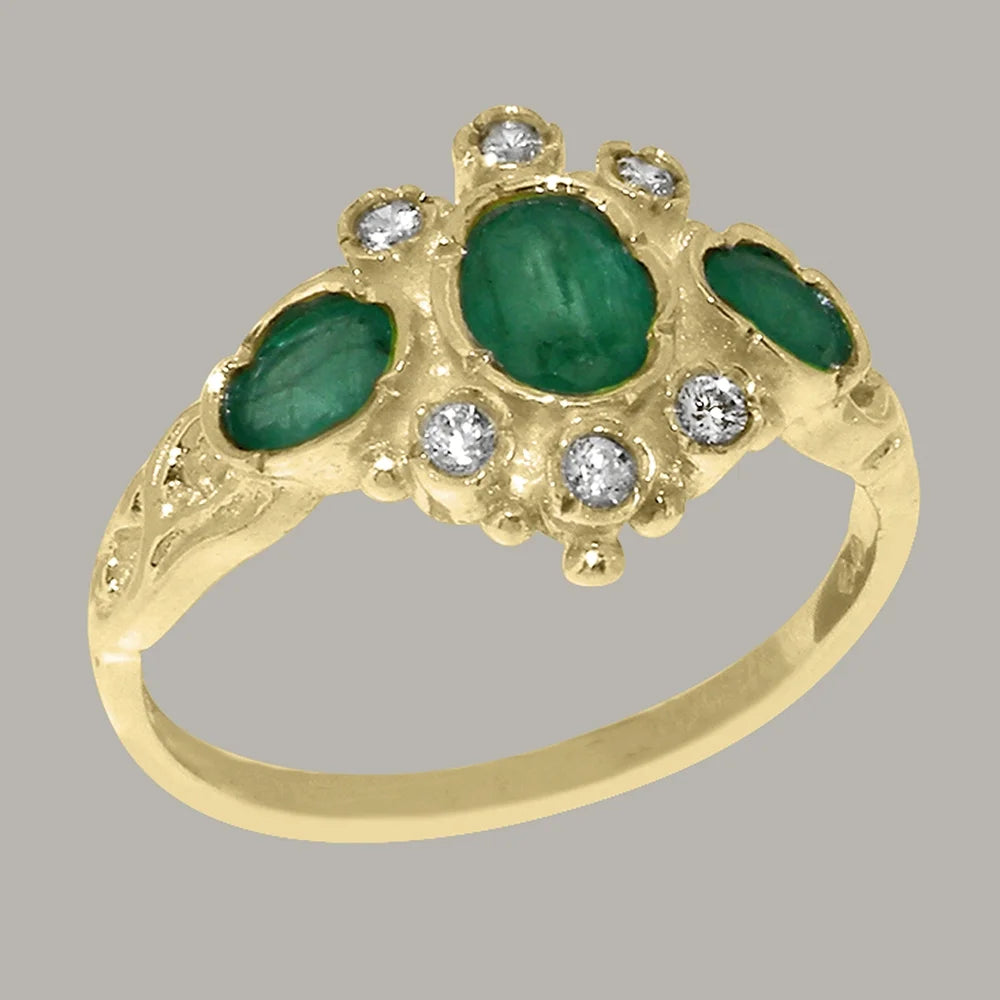 9k Yellow Gold Emerald Diamond Ring C7695