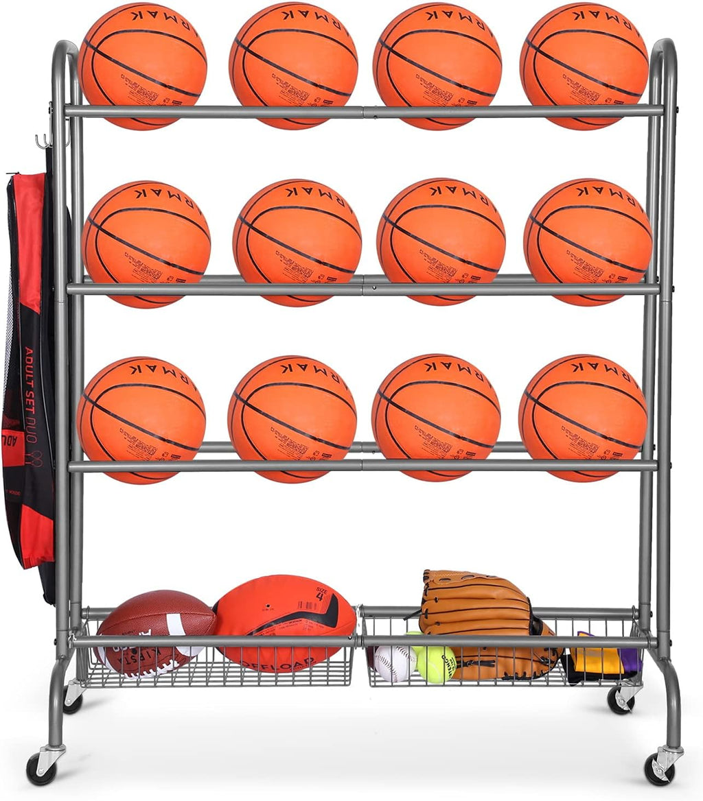 Ball Storage Cart with Baskets and Hooks U66412