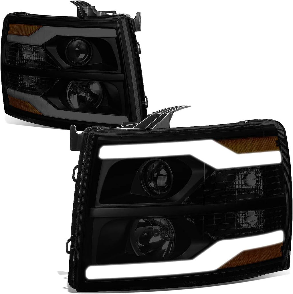 Smoke Lens LED Projector Headlights Assembly for Chevy Silverado Z444