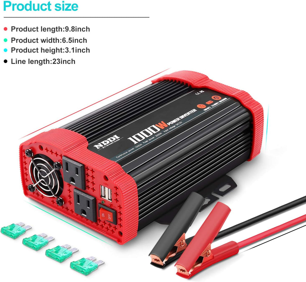 1000W Car Power Inverter 12V DC to 110V AC Converter Dual AC Outlets 3.1A USB Port Pack of 2 V7834