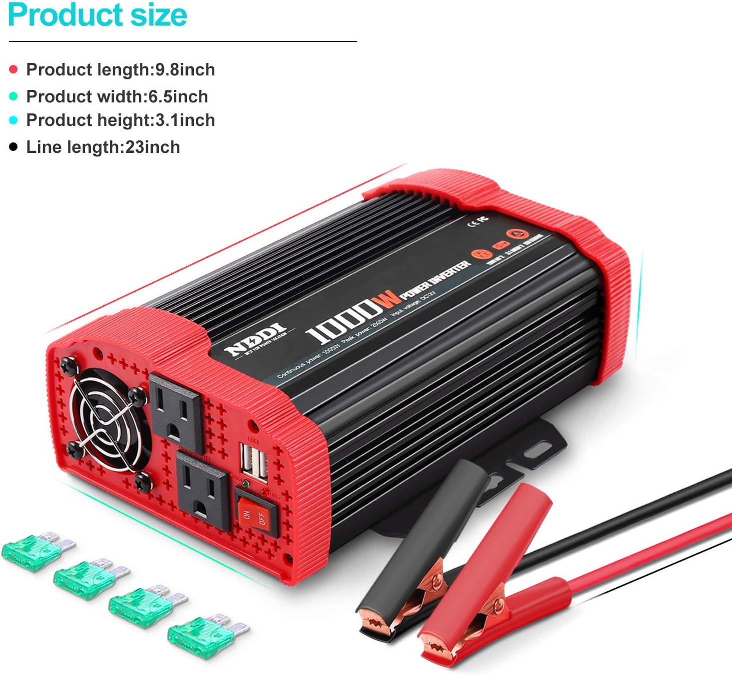 1000W Car Power Inverter 12V DC to 110V AC Converter Dual AC Outlets 3.1A USB Port Pack of 2 V7834
