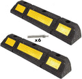 Black Heavy Duty Rubber Parking Blocks with Yellow Reflective Stripes, 2 Pack E64451