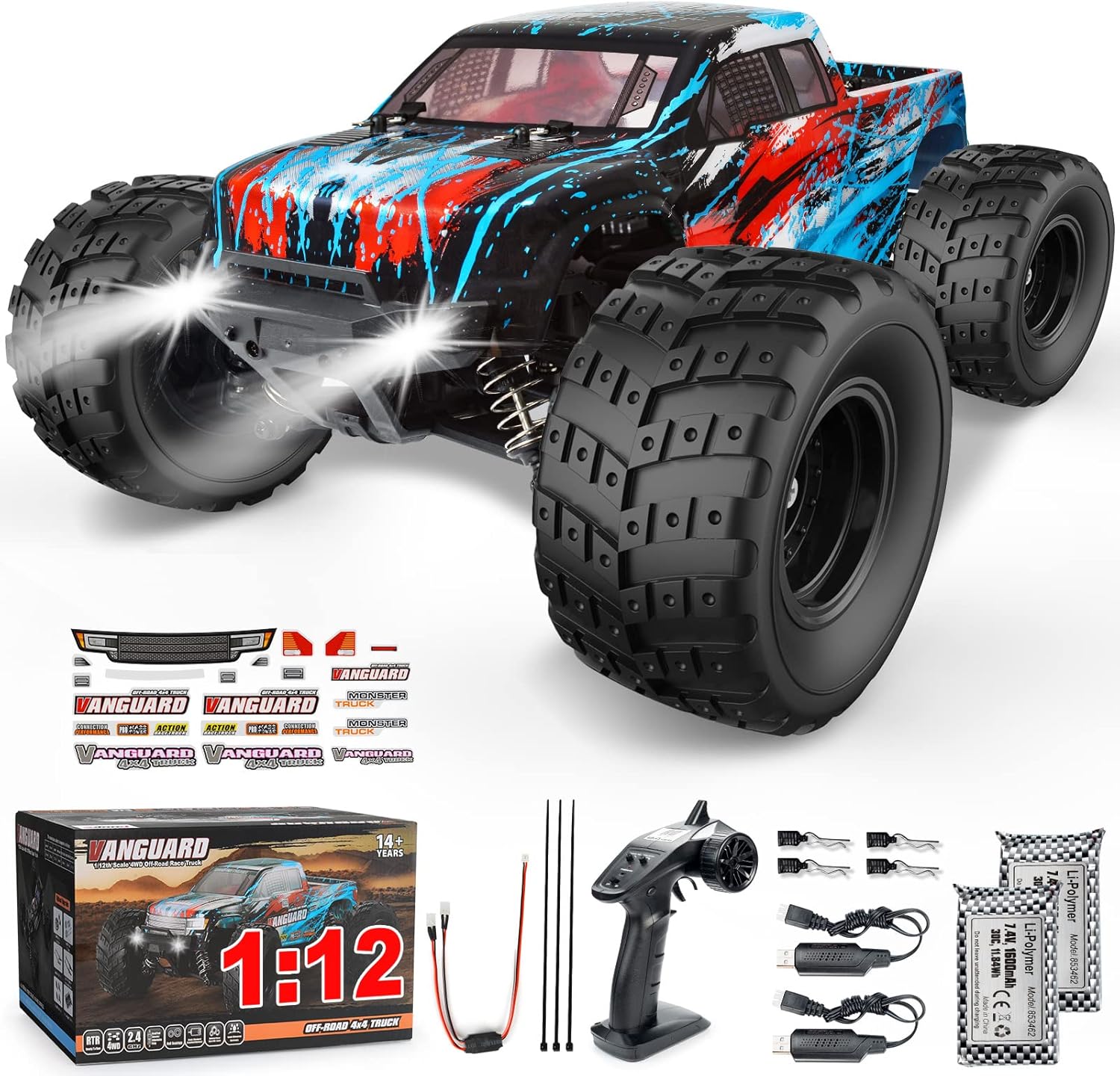 1:12 Scale 4x4 Off Road RC Monster Truck with 2 Rechargeable Batteries A9305