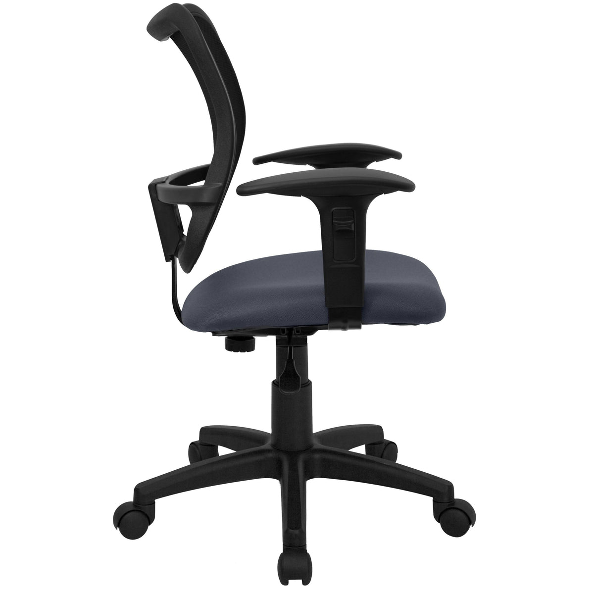 Black Mesh Swivel Office Chair with Navy Fabric Padded Seat and Height Adjustable Arms D32536