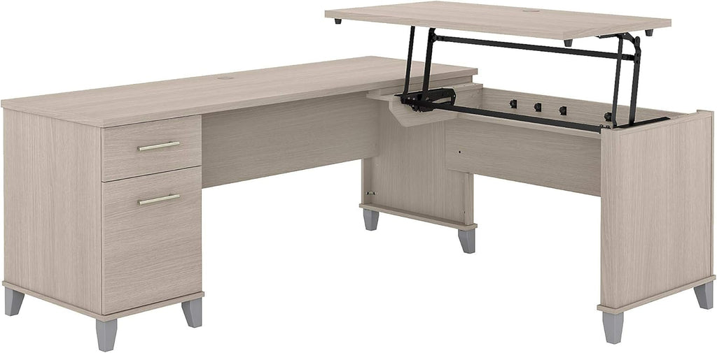 72W Sit to Stand L Shaped Desk in Hansen Cherry U5347