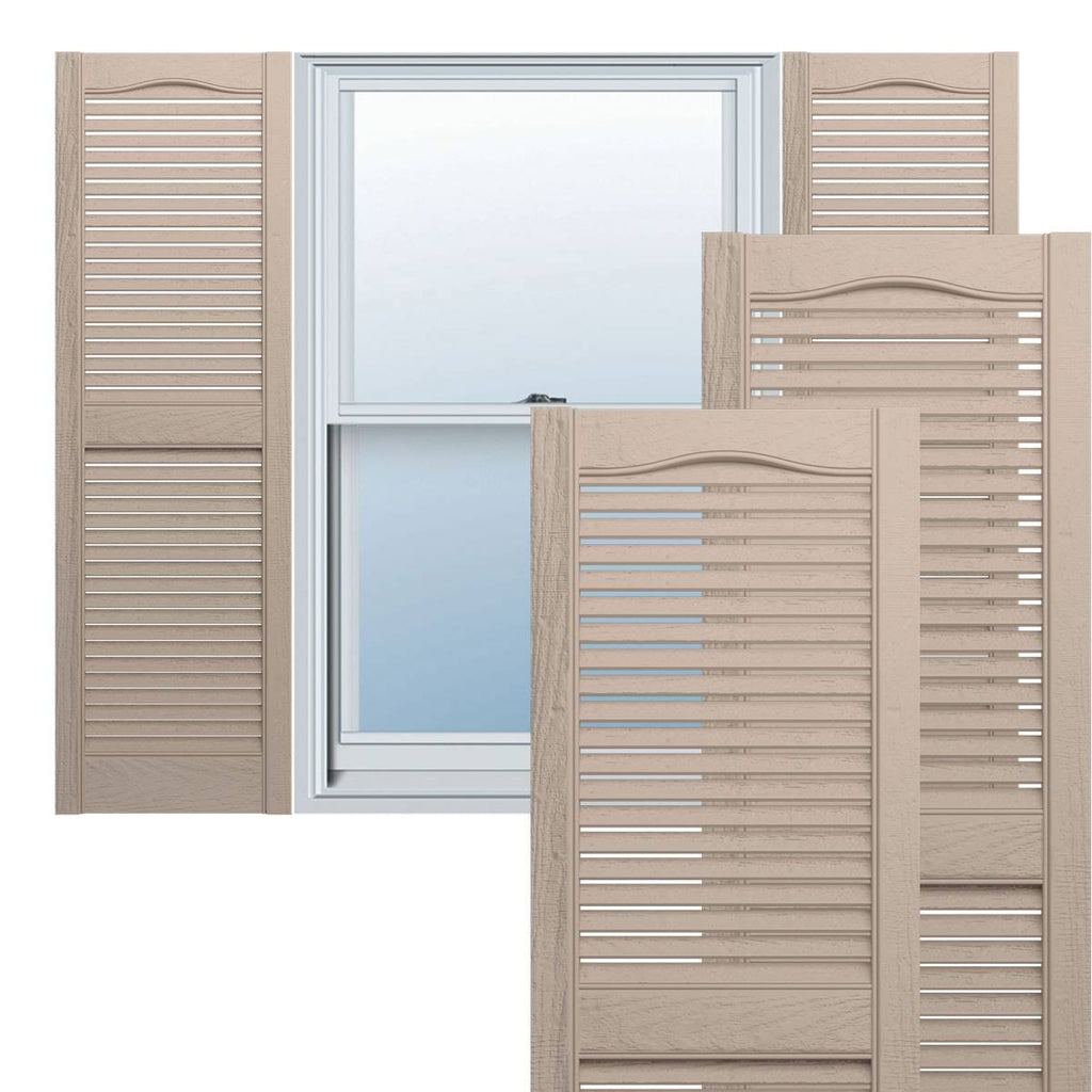 Vinyl Standard Cathedral Top Center Mullion with Open Louver Shutters 14 1/2x22 x 60x22 W V308