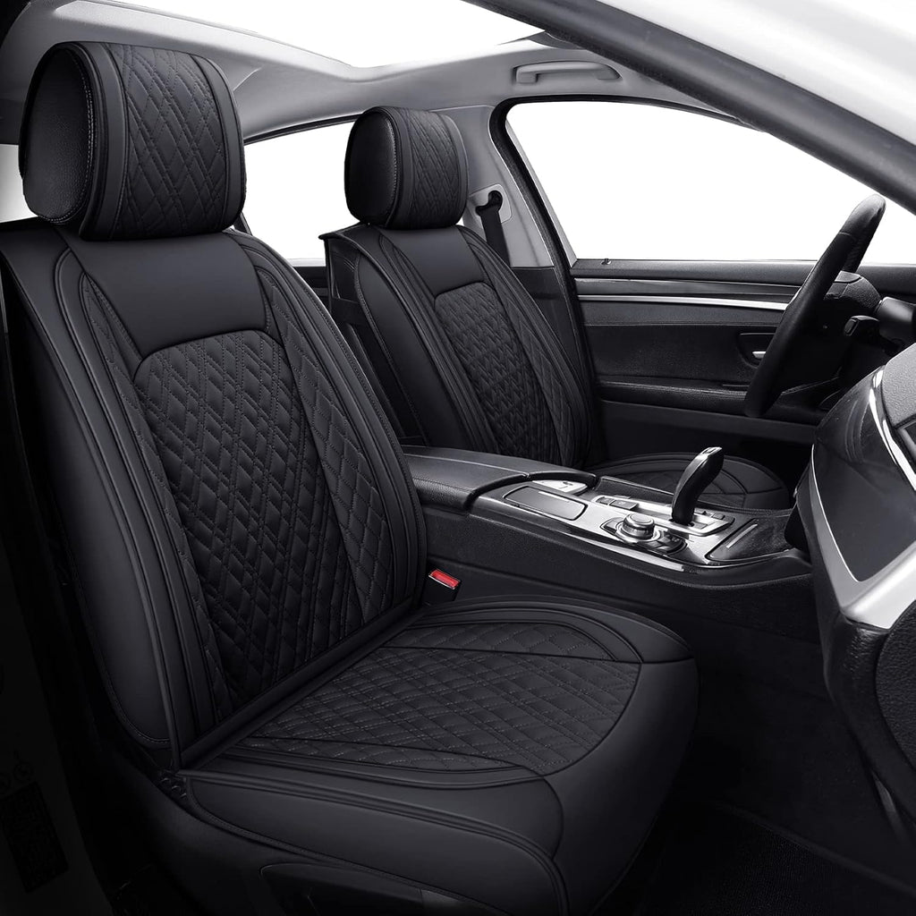 Faux Leather Front Car Seat Covers (2 PCS Front/Black-Brown) C770859