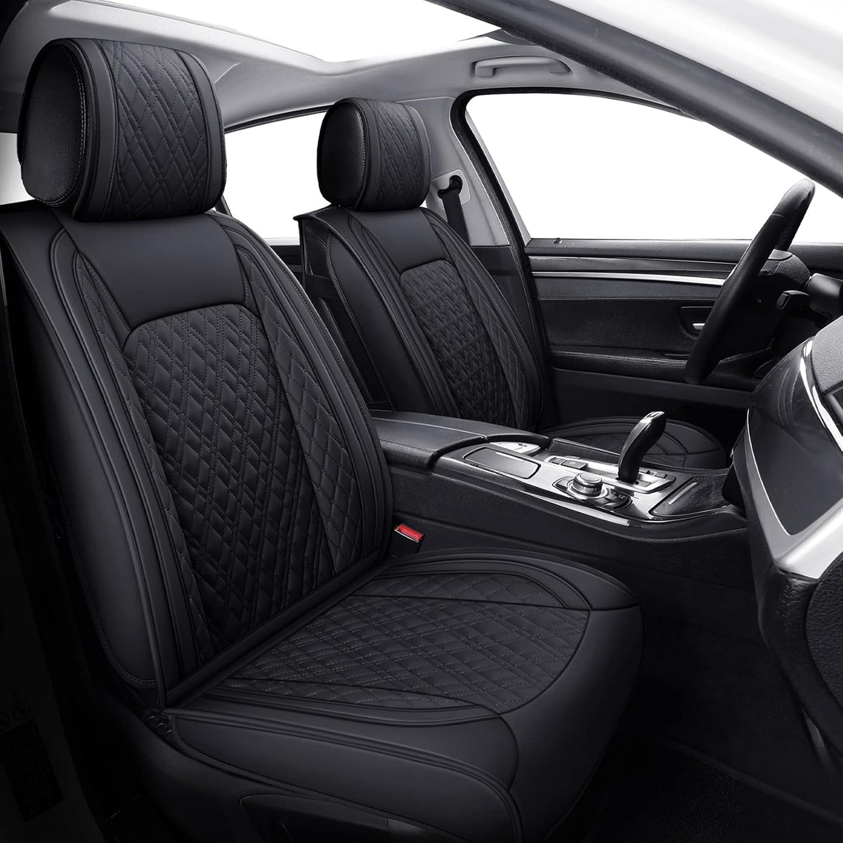 Faux Leather Front Car Seat Covers (2 PCS Front/Black-Brown) C770859