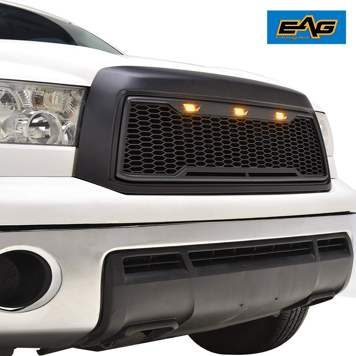 Matte Black Upper Grille Front Grill with Amber LED Lights N2461