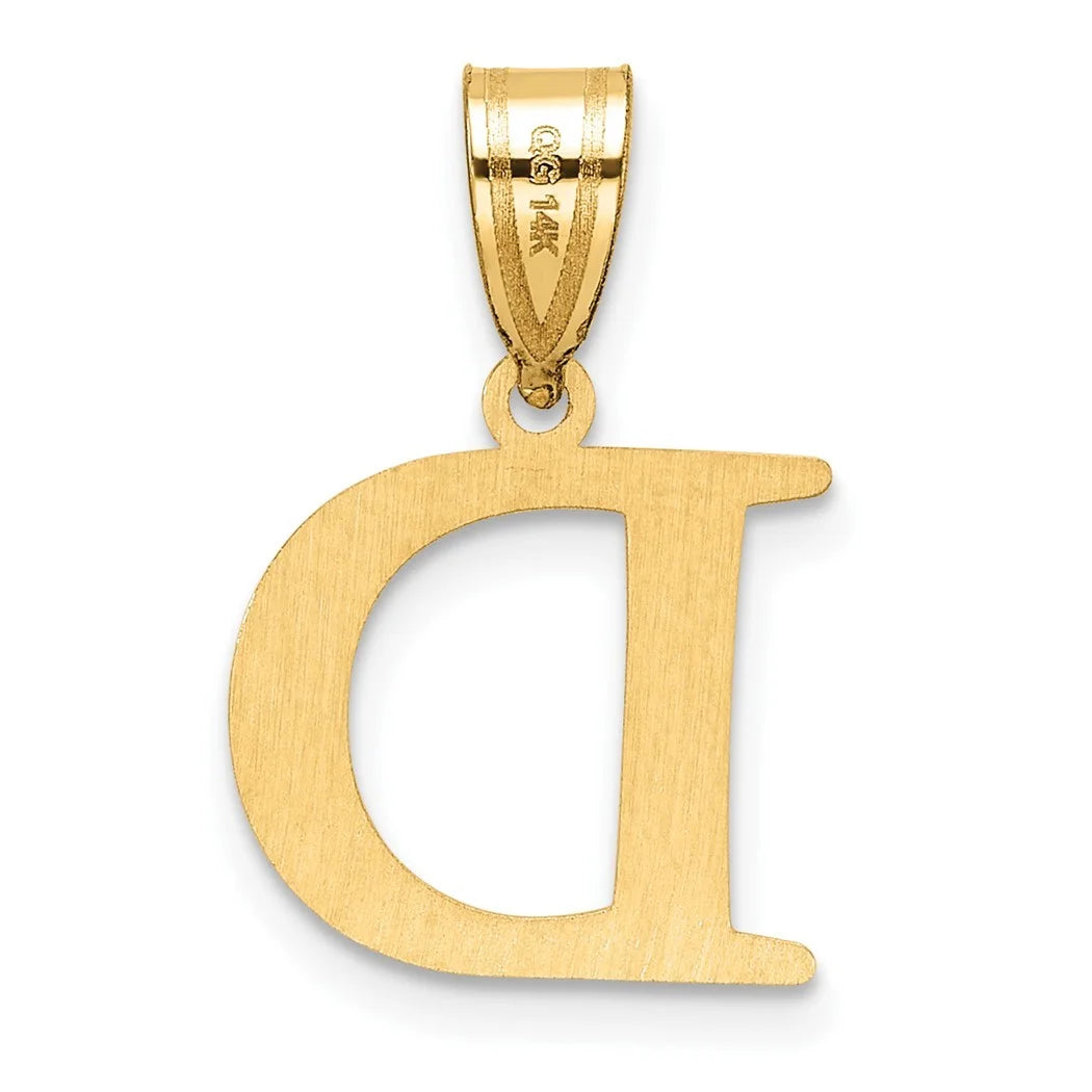 14k Gold Polished Etched Letter D Initial Pendant Necklace 20mm Long 0.35mm Thick T105