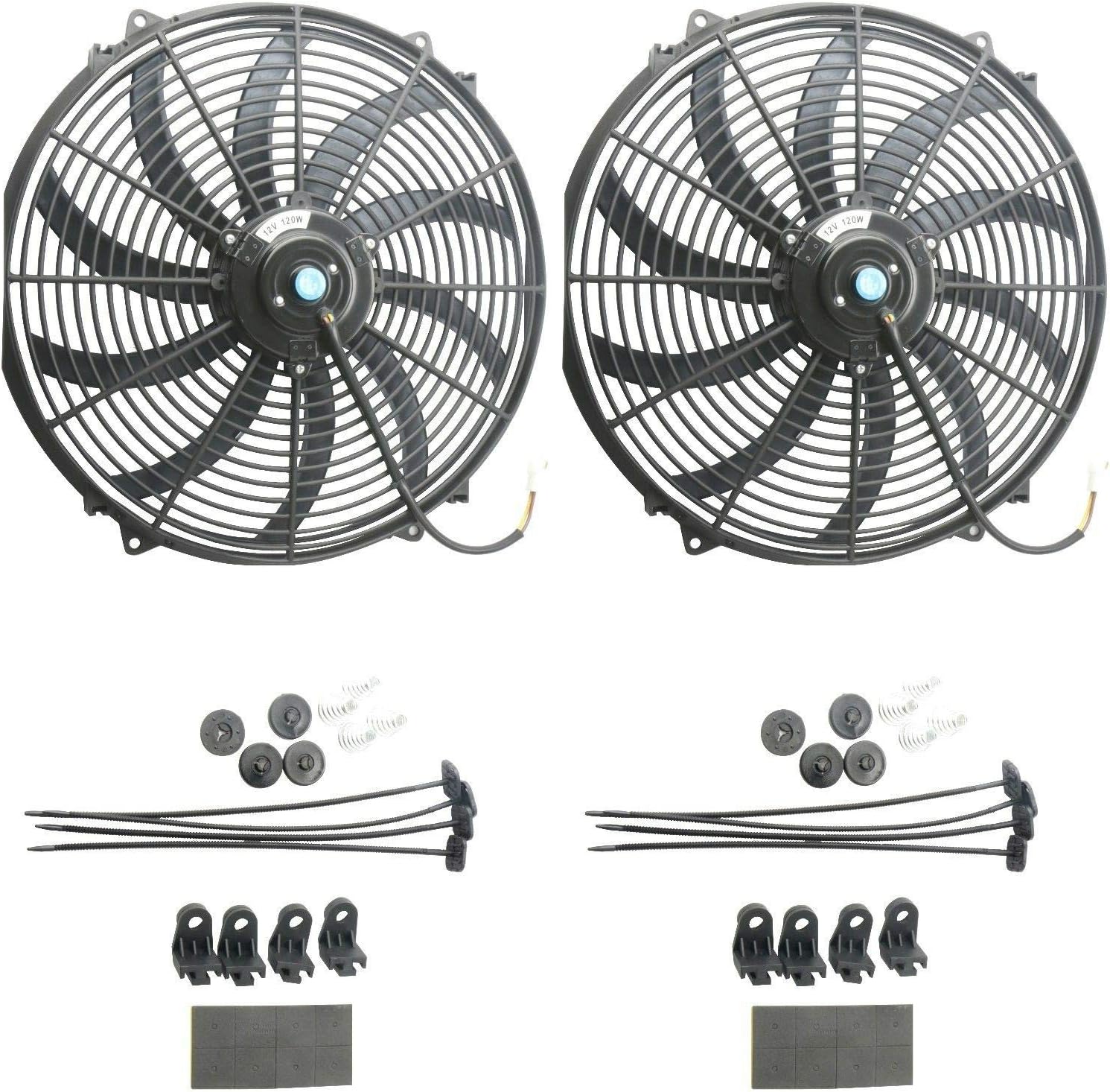 12V Slim Electric Cooling Radiator Fan with Fan Mounting Kit 9" 2-Pack I394436