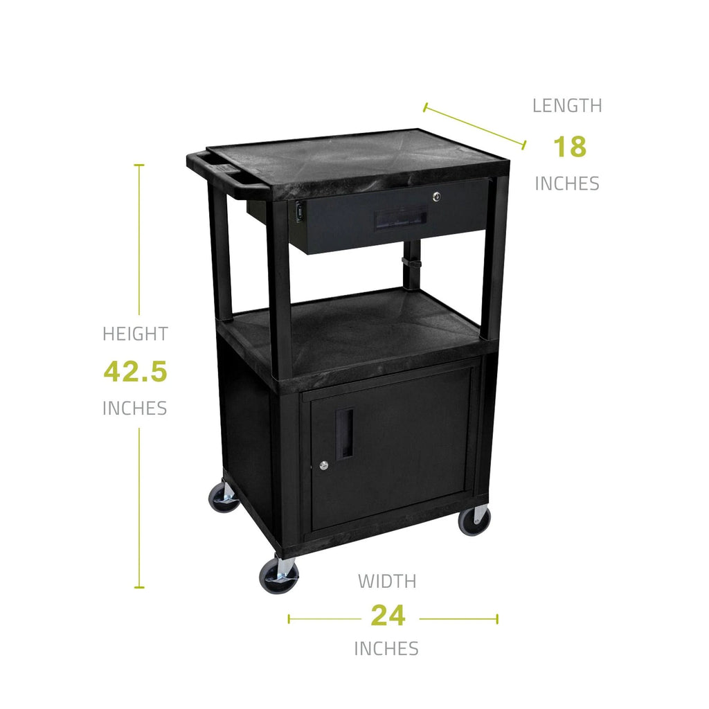 Black Multipurpose Utility Cart with Cabinet and Drawer E365452