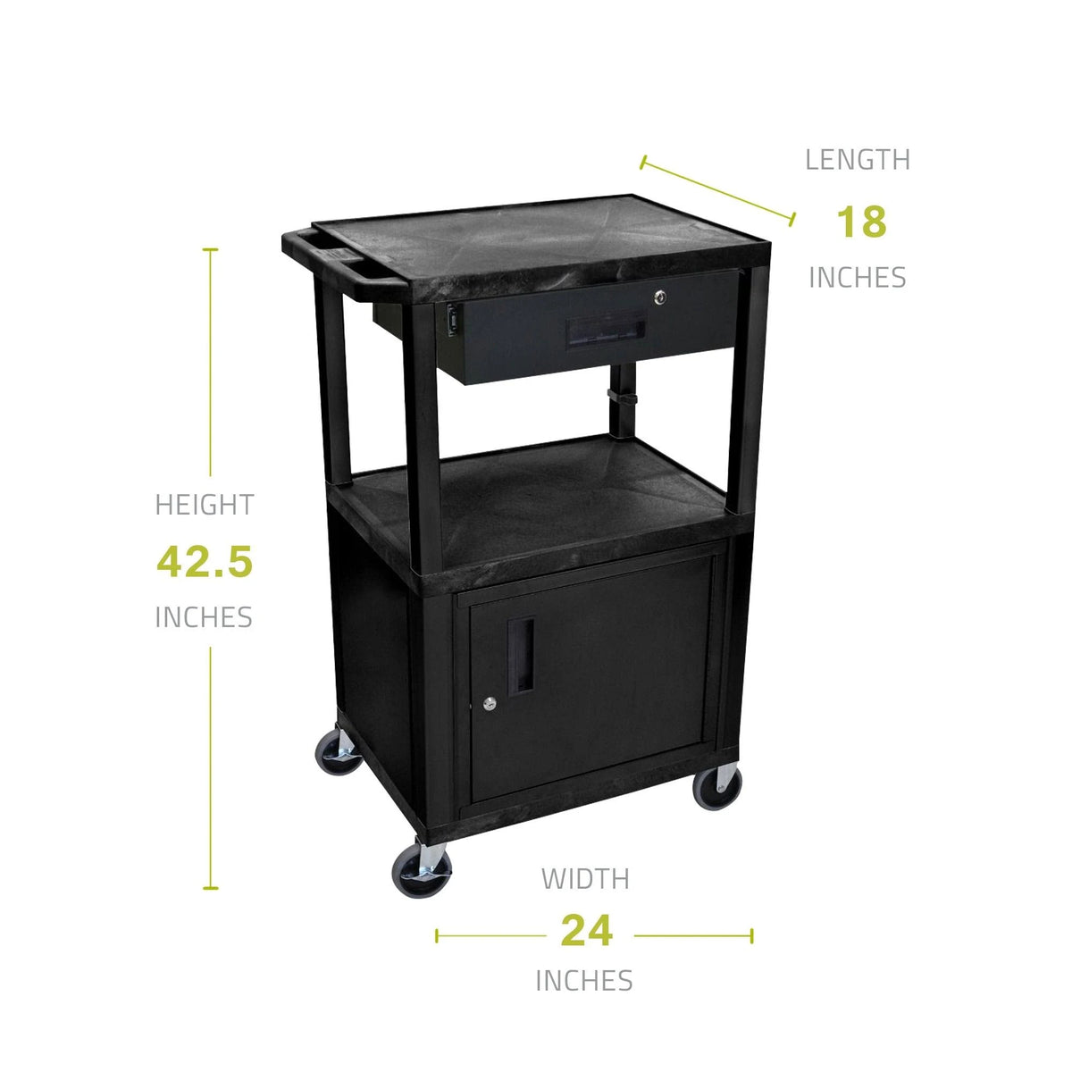 Black Multipurpose Utility Cart with Cabinet and Drawer E365452