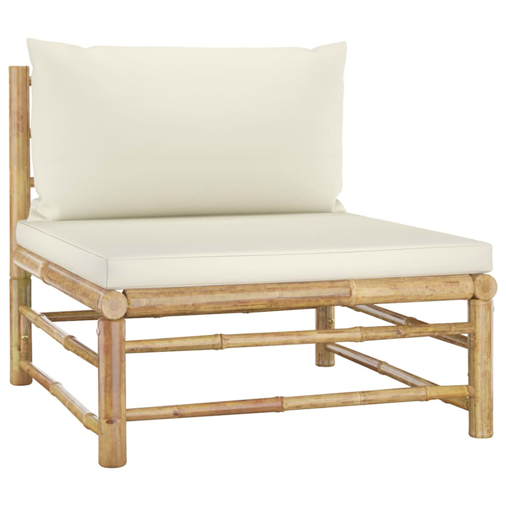 Cream White Cushioned Bamboo Sectional Outdoor Sofa Set R546407