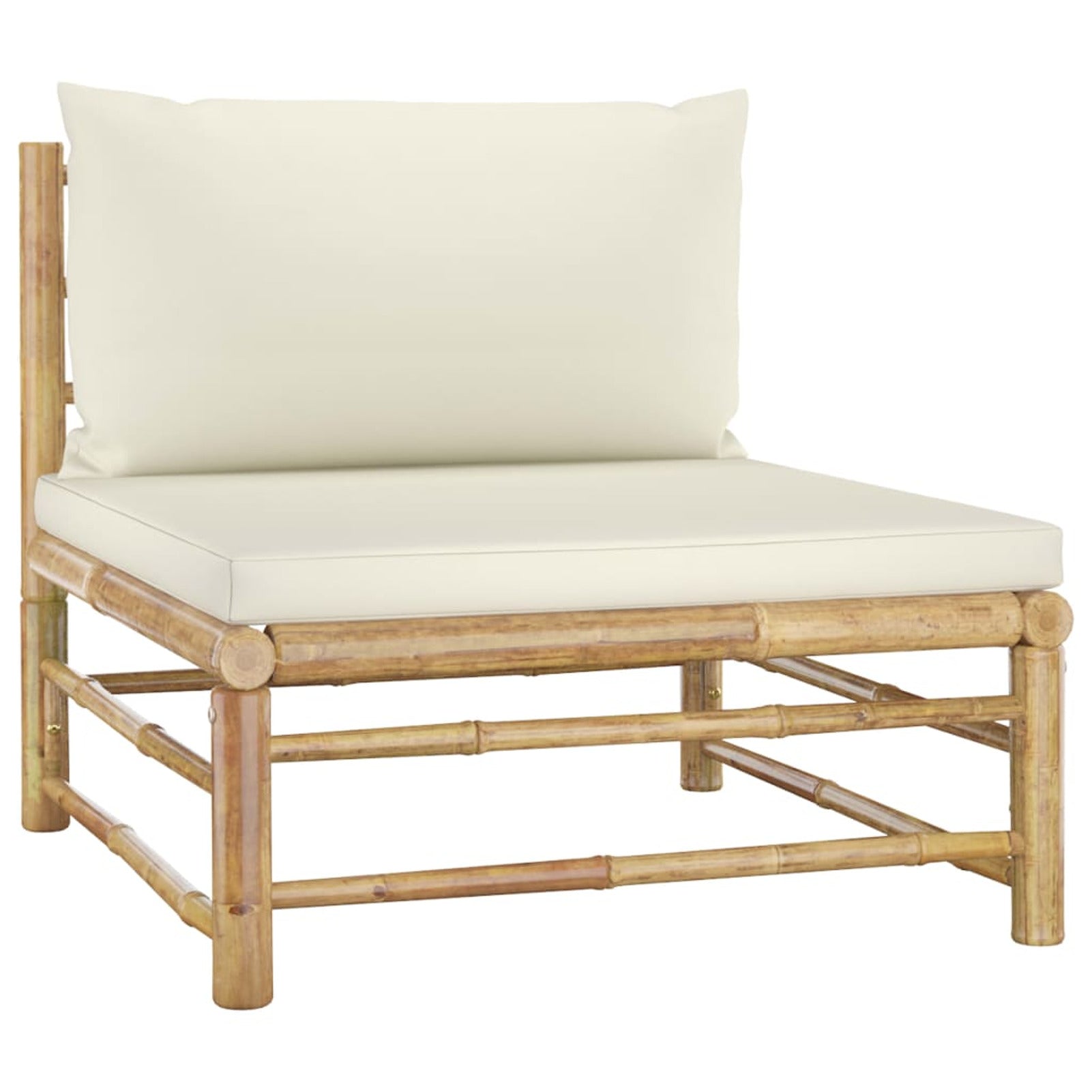Cream White Cushioned Bamboo Sectional Outdoor Sofa Set R546407