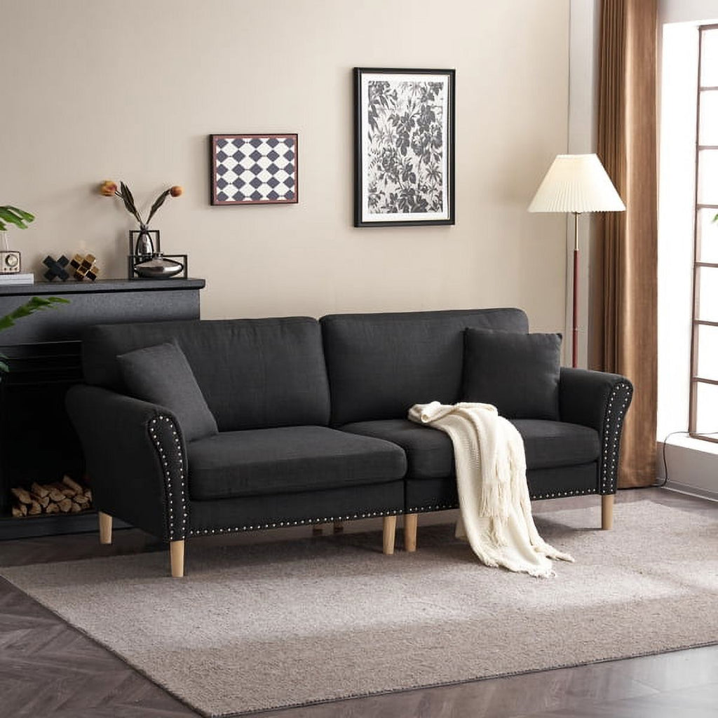 Black Upholstered 2-Seat Loveseat Sofa with 2 Pillows N986