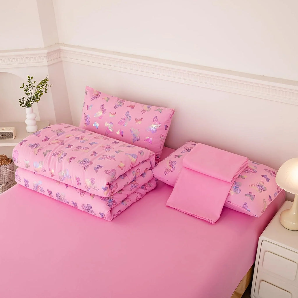 Purple 5 Pcs Full Size Comforter Set with Fitted Sheet, Flat Sheet, Comforter, Pillowcases U621