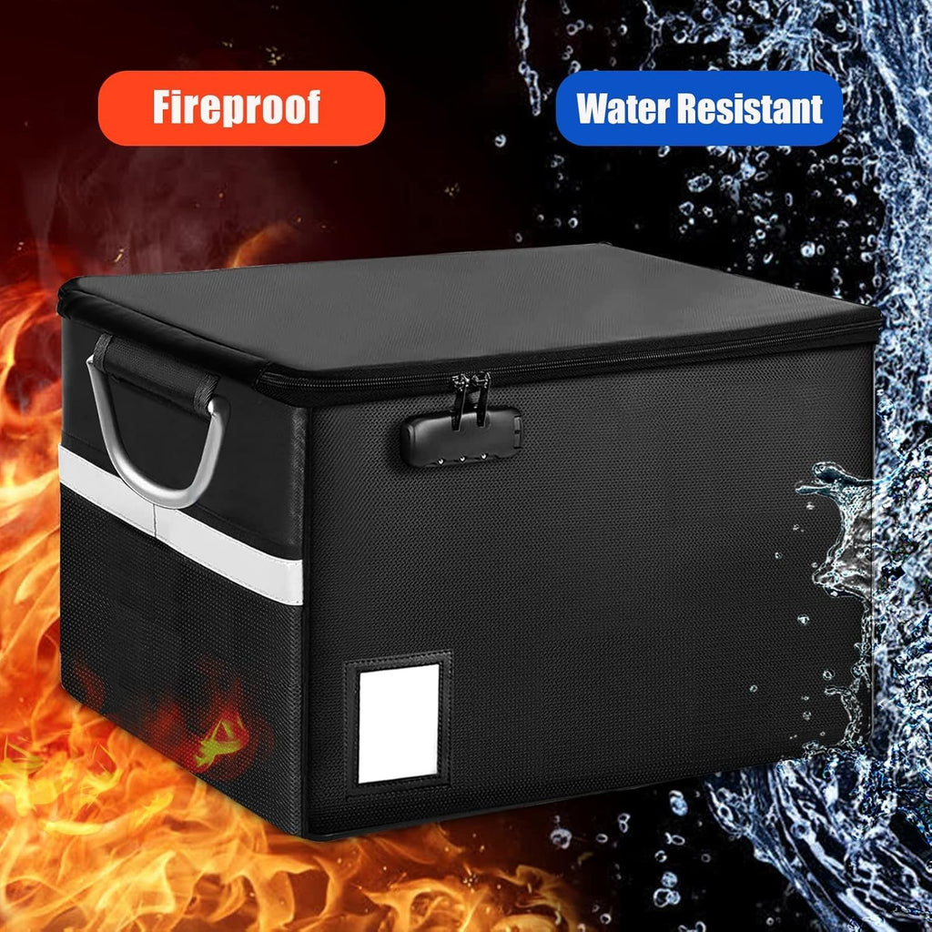 Black Fireproof Document File Organizer Box with Lock, 16.1 x 12.9 x 11in T74546