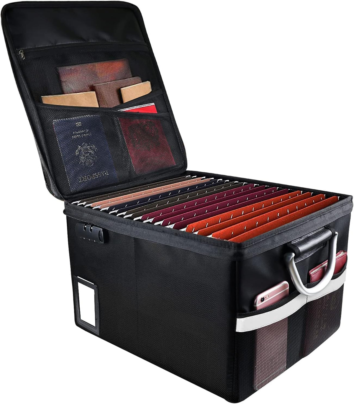 Black Fireproof Document File Organizer Box with Lock, 16.1 x 12.9 x 11in T74546