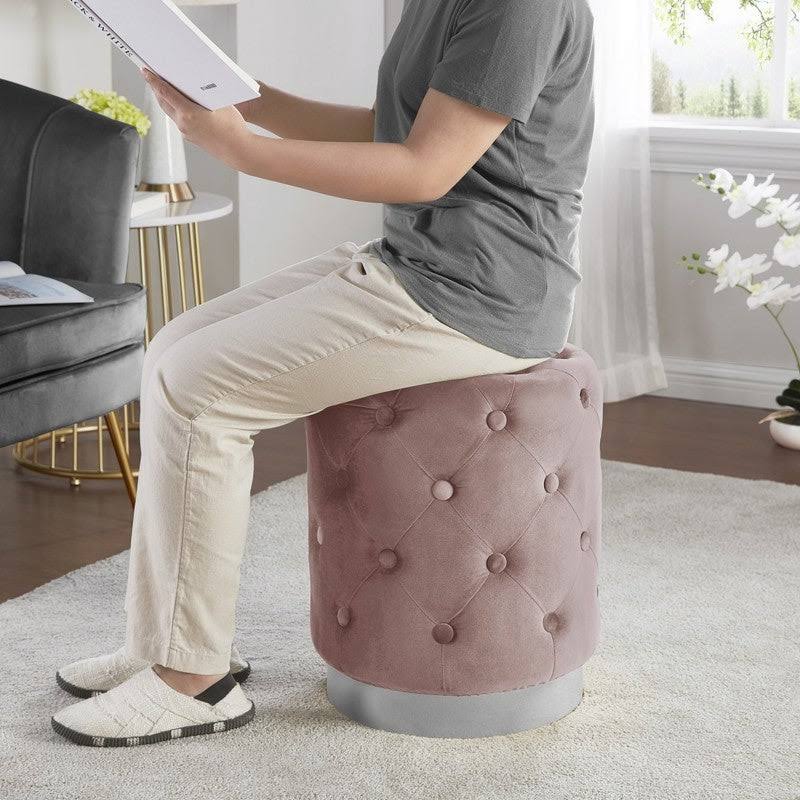 Teal Velvet Ottoman with Silver Metal Base O855
