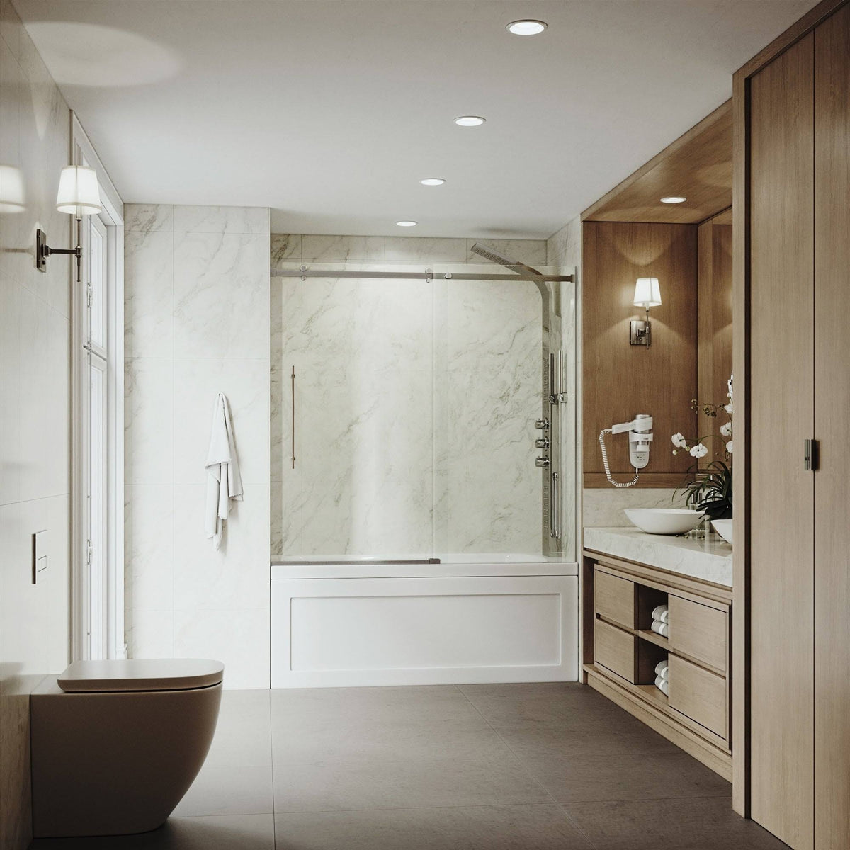 Adjustable Frameless Sliding Tub Door in Stainless Steel E5373