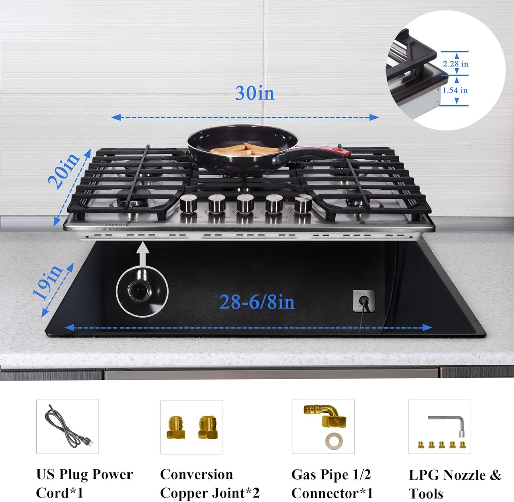 30 Inch Stainless Steel Gas Cooktop with 5 Sealed Burners J440765