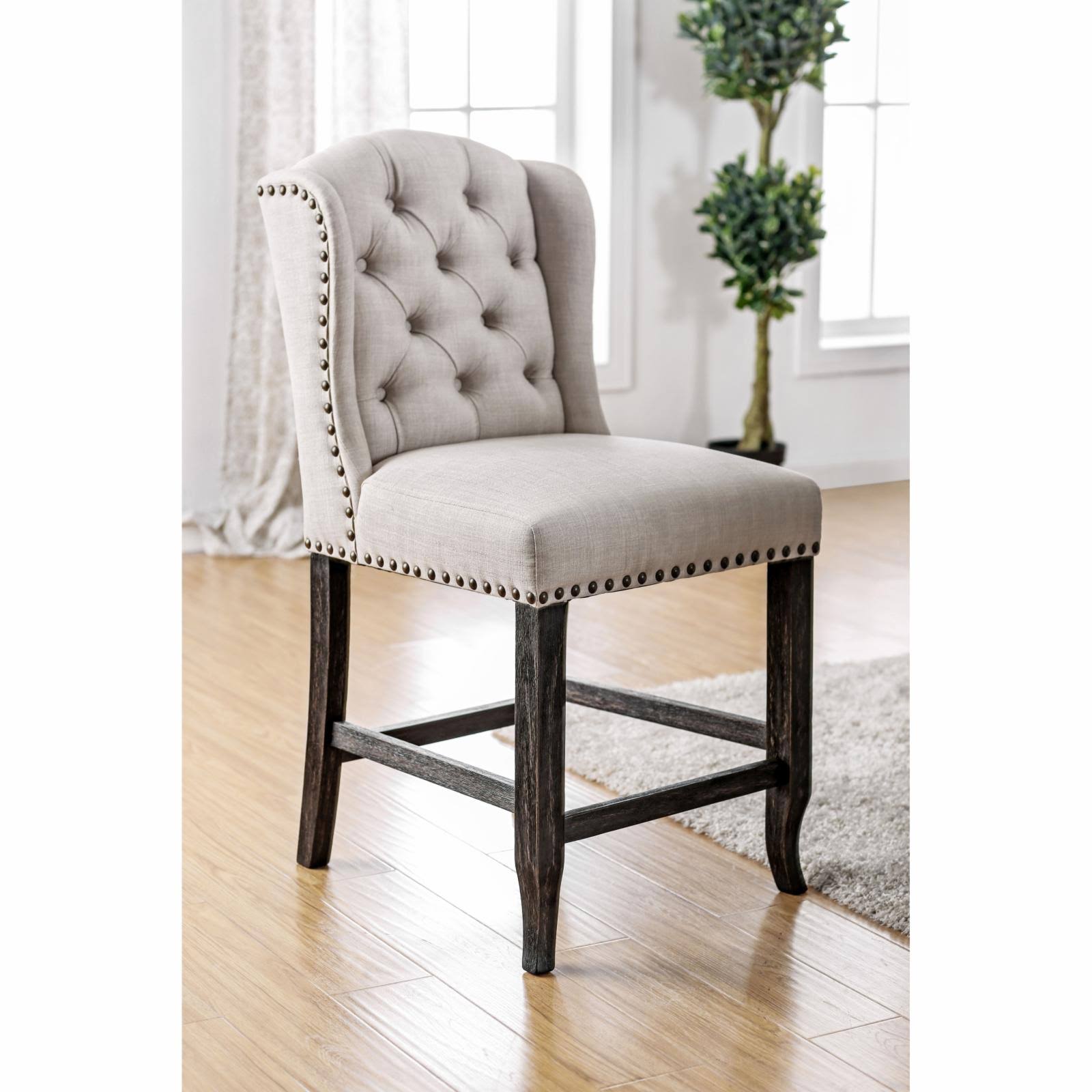 Rustic Style Tufted Counter Stool H2980