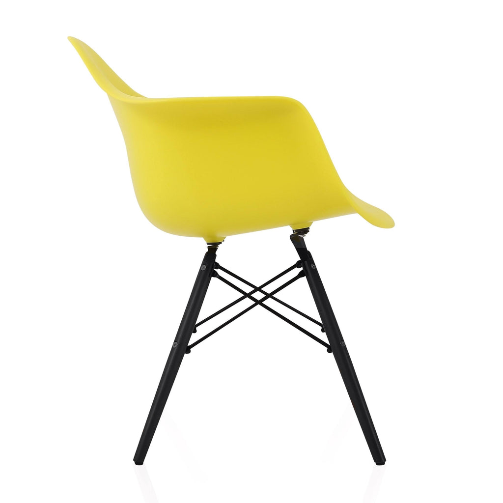 Light Yellow Molded Plastic Dining Arm Chair with Black Wood Legs (Set of 4) K492