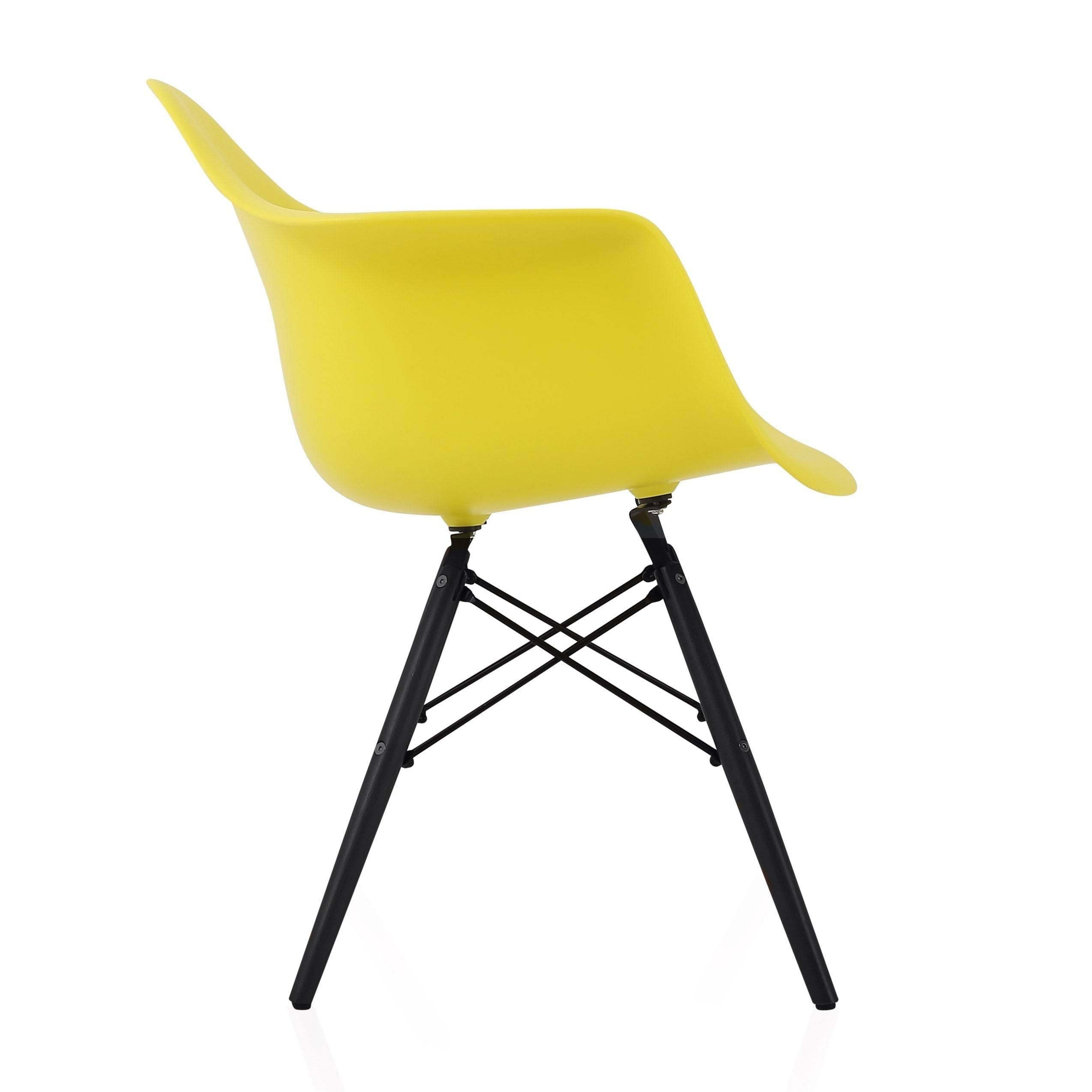 Light Yellow Molded Plastic Dining Arm Chair with Black Wood Legs (Set of 4) K492
