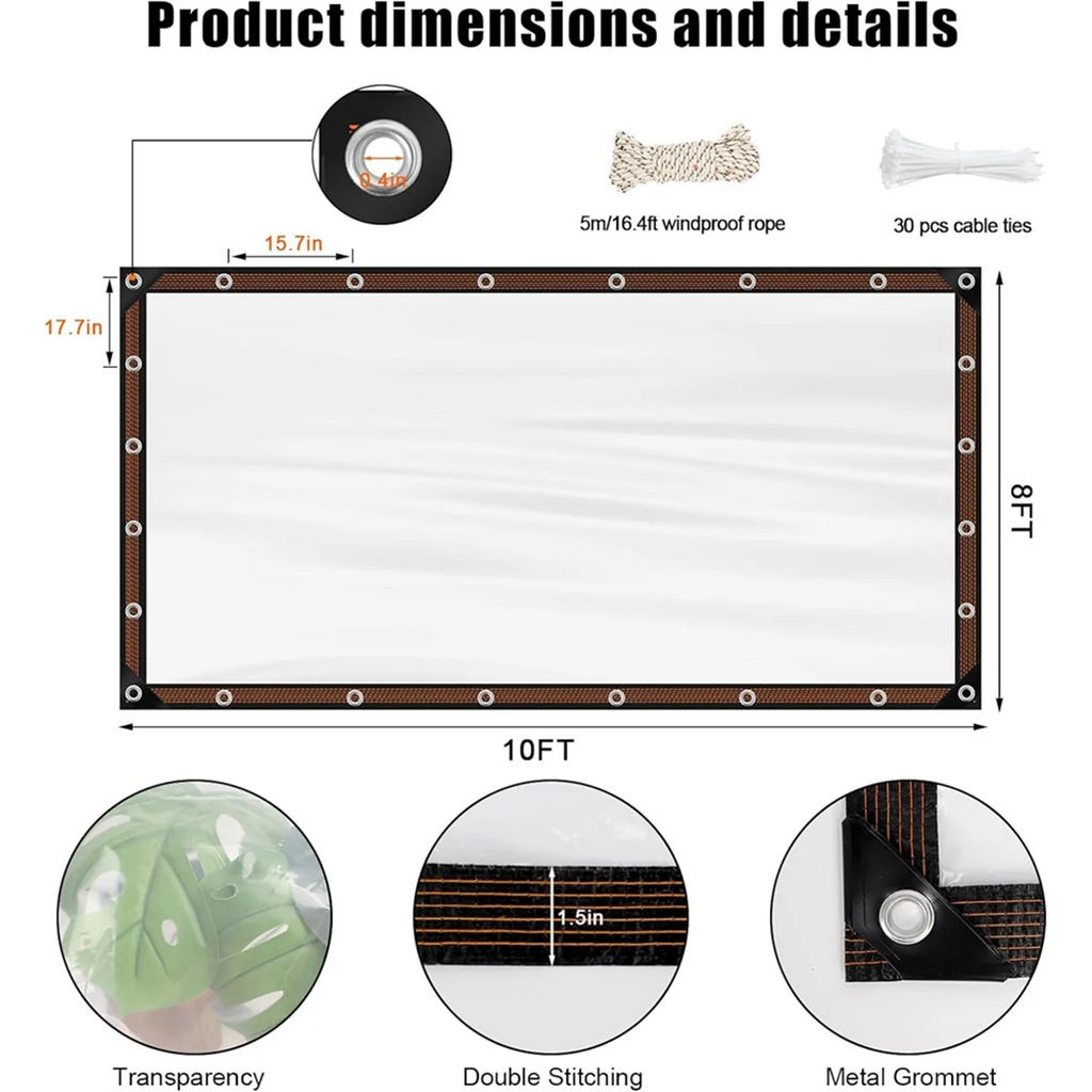Transparent 8'x10' PE Waterproof Tarp Q484