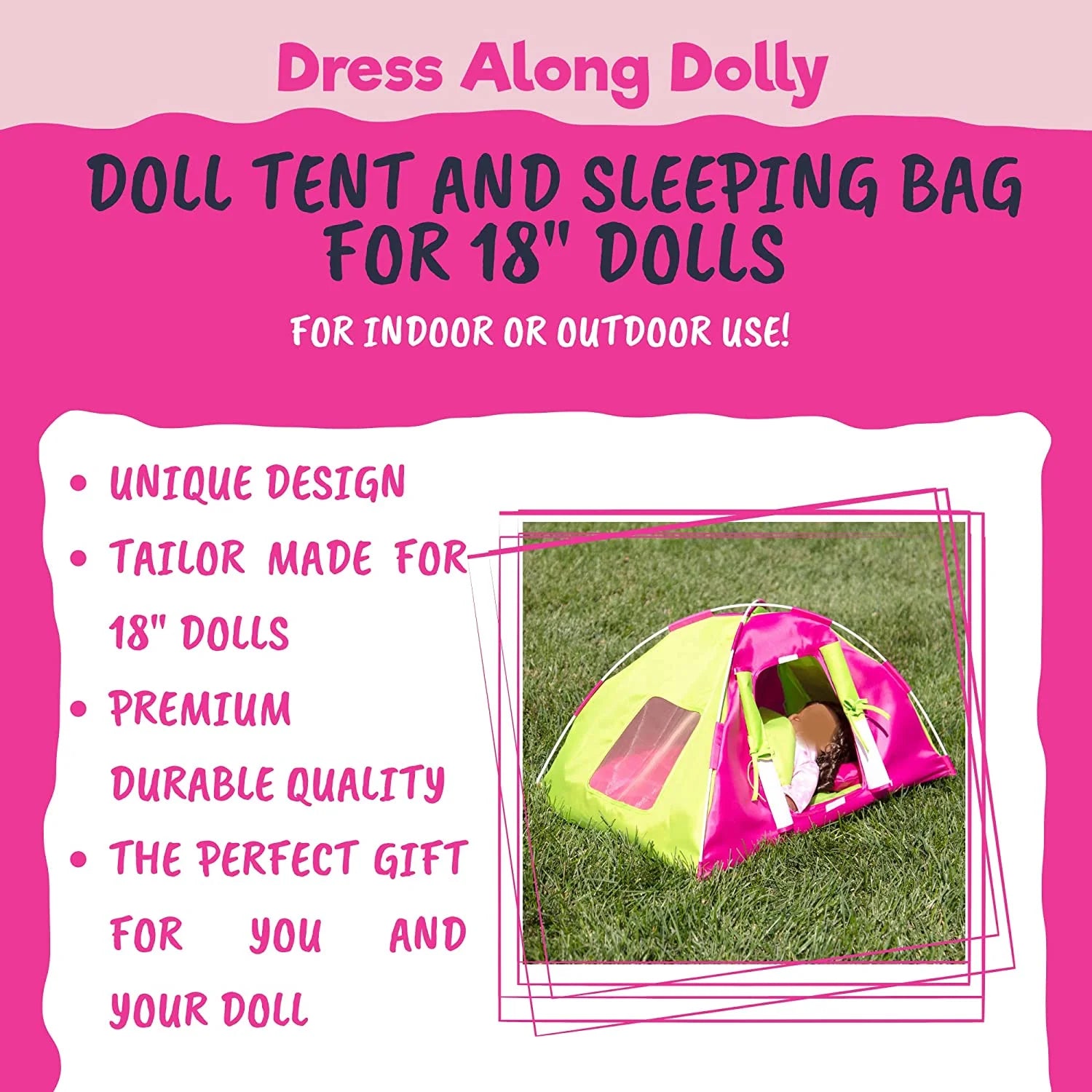 Doll Camping Bed Tent with Sleeping Bag & Pillow J66465