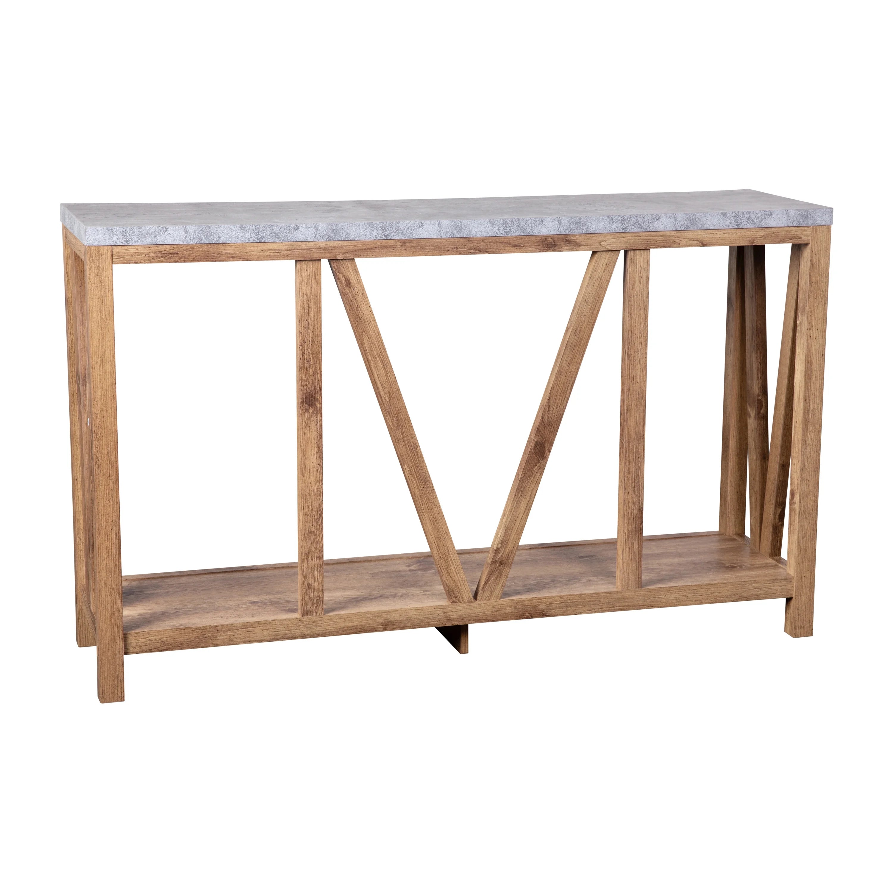 Warm Oak Console Accent Table with Faux Concrete Finished Wood Top R833