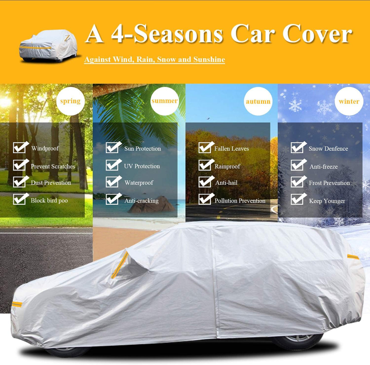 6 Layers Waterproof SUV Car Cover with Zipper Cotton R93079