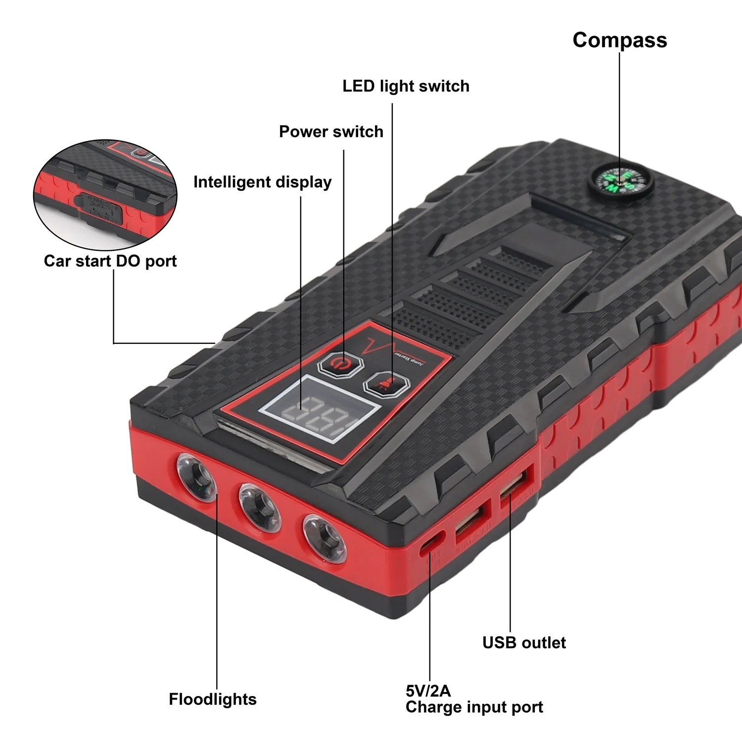 Car Jump Starter 5000A Peak 99800mAh Battery Portable Power Bank Y466