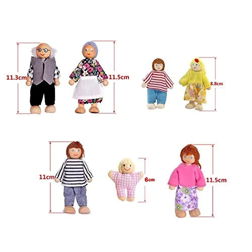 Wooden Dolls Playset Set of 7 People with Dog I5922