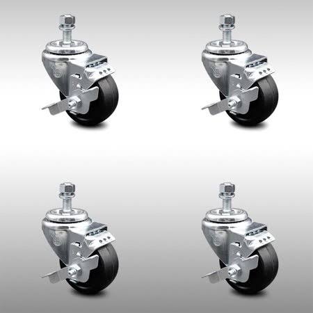 3.5 inch Soft Rubber Wheel Swivel Caster Set Brake N585788