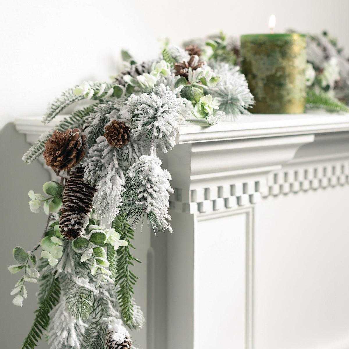 Flocked Pine Artificial Garland 72"L Green B425